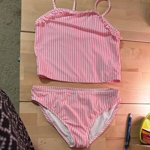 Gap pink and white pin striped tankini
